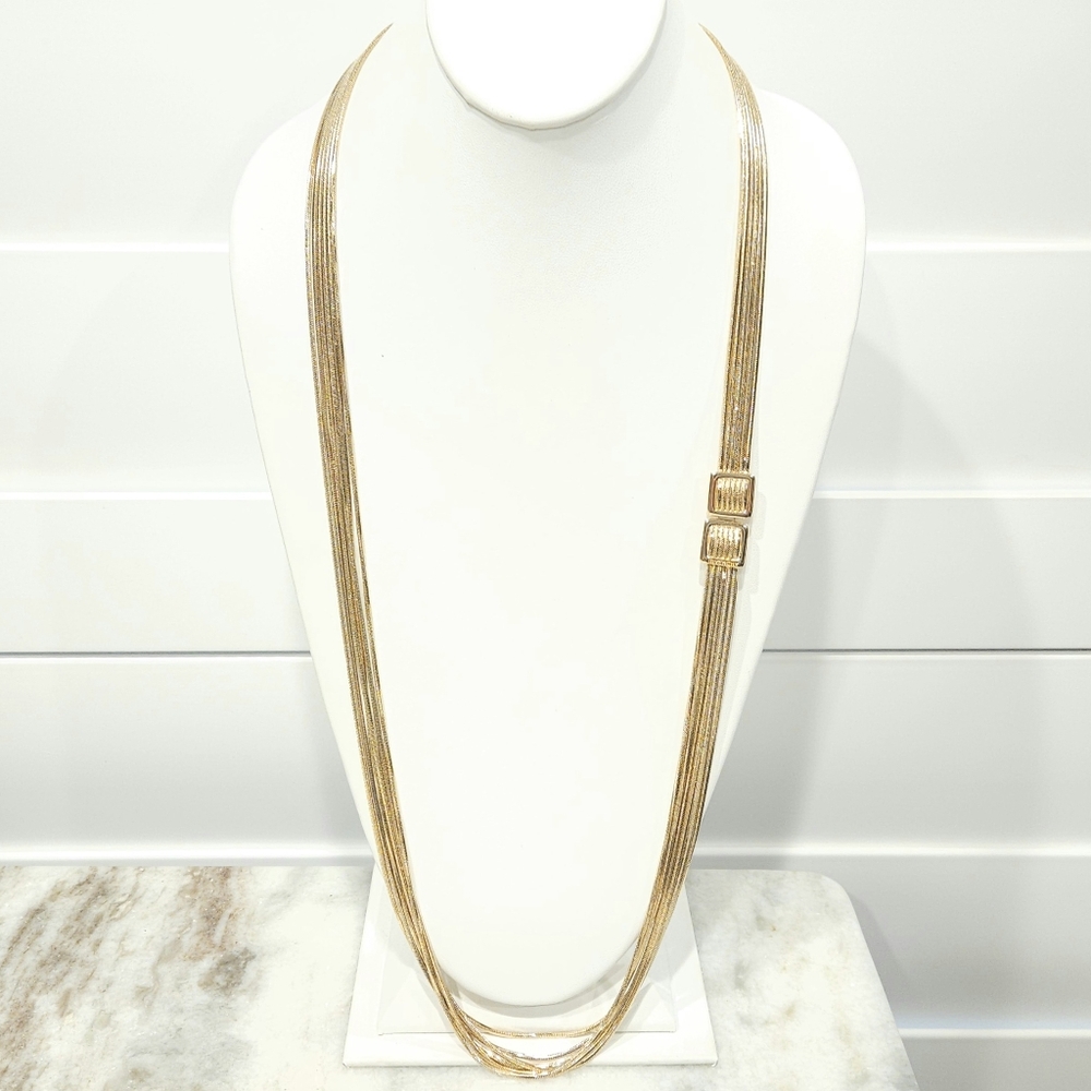 Givenchy Vintage Necklace Multi Chain Logo Belt Buckle Accent Gold Tone 35" Long - Picture 16 of 16